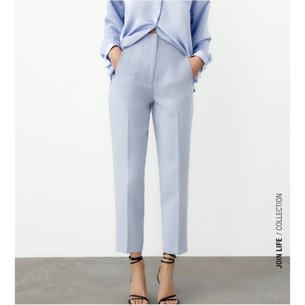 ZARA HIGH-WAISTED ANKLE PANTS SKY BLUE